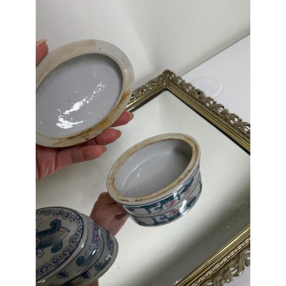Set of Two Vintage Oval Chinese Oriental Porcelain Trinket Box/jewelry Box Kitsc - Picture 6 of 10